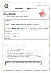 English Worksheet: End of term  - 7th grade test