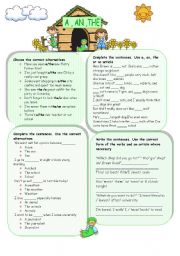 English Worksheet: ARTICLES : A ,A N, THE 