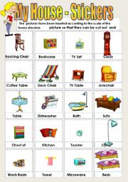 English Worksheet: Doll House Stickers  Help Lilly furnish her house Part 2