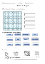 English worksheet: Exercises: The months of the year