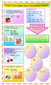 English Worksheet: PLURAL OF COUNTABLE AND UNCOUNTABLE NOUNS