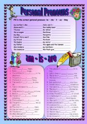 English Worksheet: Personal Pronouns and the verb to be