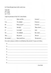 English worksheet: Past tense grammar practive for verb be