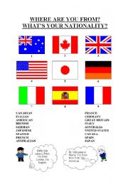 English worksheet: Countries and nationalities