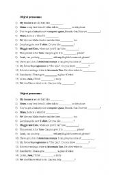 English Worksheet: Object pronouns