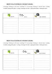 English worksheet: worsheet on hobbies 