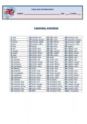 English Worksheet: Cardinal Numbers