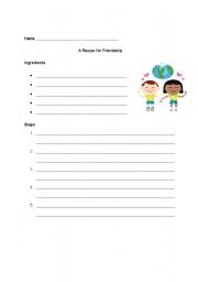 English Worksheet: Recipe for Friendship Graphic Organizer