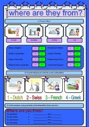 English Worksheet: Nationalities (Colour)