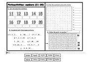 English Worksheet: Pictioactivities: numbers (11-20)