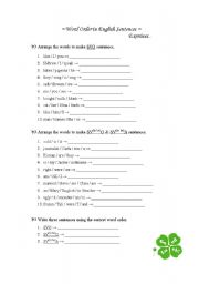 English Worksheet: Word order in English sentences