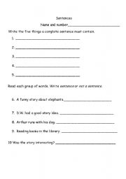English Worksheet: Sentences
