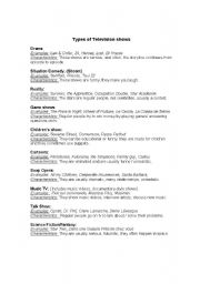 English Worksheet: My Television show: a conversation activity