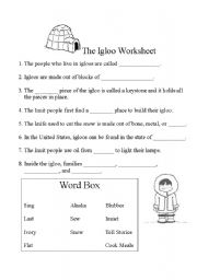 English Worksheet: Igloo Worksheet