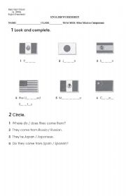 English worksheet: countries and nationalities