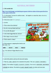 English Worksheet: Have fun with English!: Free and easy game to play online + activities based on it (General revision: simple present, there is/are. comparatives, prepositions of place)