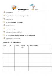 English worksheet: holiday plans