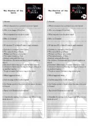 English Worksheet: The phantom of the Opera study guide 