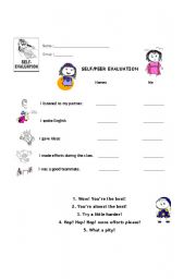 English worksheet: Peer and self evaluation