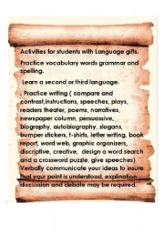 English Worksheet: Multiple Intelligences ideas for teachers 