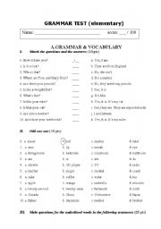 English Worksheet: Grammar test for elementary