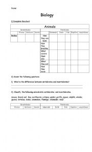 English worksheet: biology - animals and categories