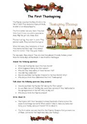 English Worksheet: THE FIRST THANKSGIVING CELEBRATION