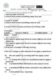 English worksheet: Forces P3