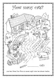 English Worksheet: How many cats - pets  Count he cats