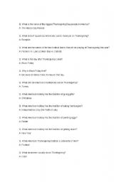 English worksheet: Thanksgivne Football Questions and Answers