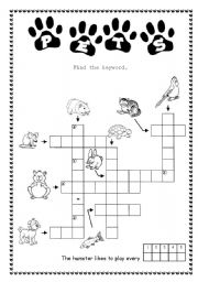 English Worksheet: Crosswordpuzzle with riddle - PETS