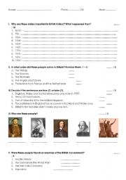 English Worksheet: Quiz on British History