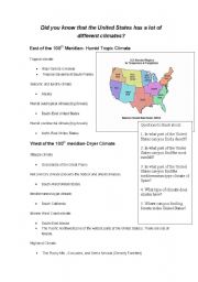 English Worksheet: U.S. Climate
