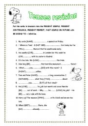 English Worksheet: TENSES REVISION(PRESENT SIMPLE, CONTINUOUS,PERFECT AND BE GOING TO)