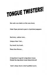 English worksheet: Tongue Twisters