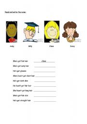 English worksheet: Face and hair descriptions