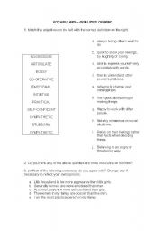 English worksheet: qualities of mind vocabulary