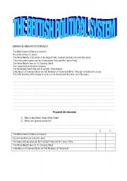 English worksheet: the british  political sistem