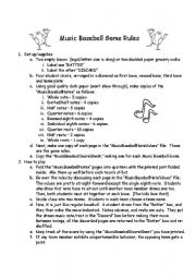 English Worksheet: Music:  Music Baseball Game Rules