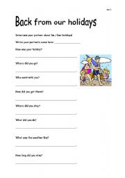 English worksheet: Back from our holidays (interview)