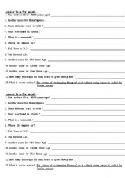 English worksheet: early man--objective sheet