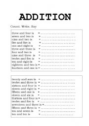 English Worksheet: ADDITION