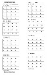 English Worksheet: numbers bingo
