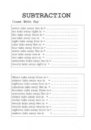 English worksheet: SUBTRACTION