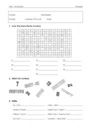English worksheet: Number Exam 4th Grade