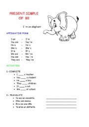 English Worksheet: Present Simple of Be