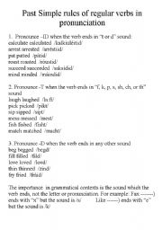 English worksheet: Regular Verbs rules in rponunciation