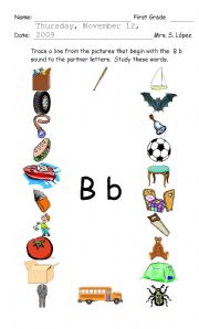 Identifying Letter Sounds in Words - The /b/ Sound Worksheet for