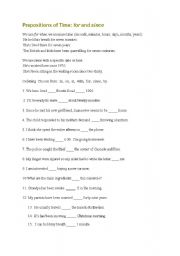 English Worksheet: English prepositions for time: for and since