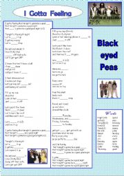 English Worksheet:  song black eyed peas. I gotta feeling.